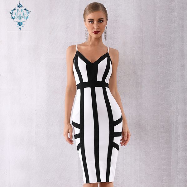 curly women elegant nightclub strap bodycon evening dress 2019 black&white striped knit v-neck bag hip sling bandage dress, White;black
curly women elegant nightclub strap bodycon evening dress 2019 black&white striped knit v-neck bag hip sling bandage dress, White;black