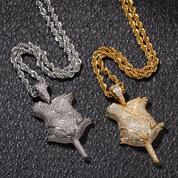 hip hop rose flower pendant necklace with rope chain iced out cubic zircon pendants necklaces bling mens jewelry, Silver
hip hop rose flower pendant necklace with rope chain iced out cubic zircon pendants necklaces bling mens jewelry, Silver