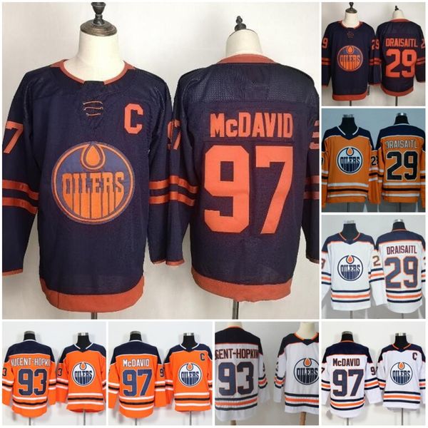 

Edmonton oiler 2019 2020 third jer ey 97 connor mcdavid 99 wayne gretzky 29 leon drai aitl 93 ryan nugent hopkin hockey jer ey, Black;red