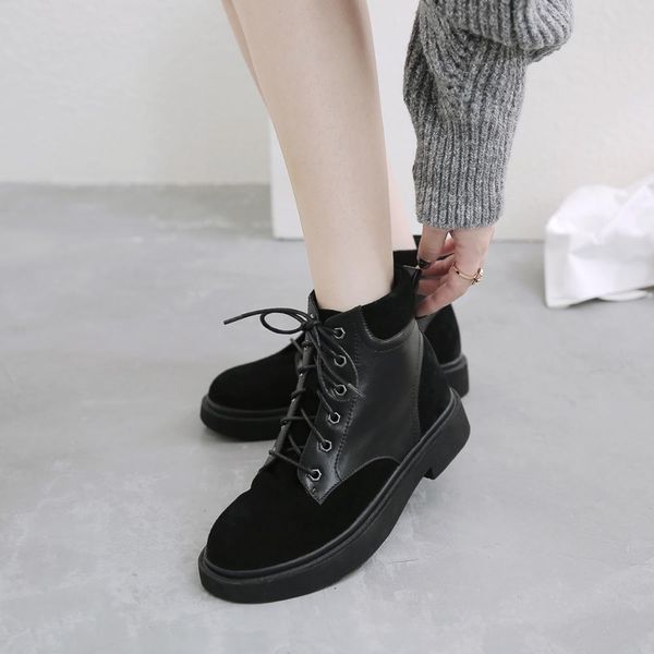 women leather boots 2019 fashion joint fabric lace-up female round toe ankle boots j531, Black
women leather boots 2019 fashion joint fabric lace-up female round toe ankle boots j531, Black