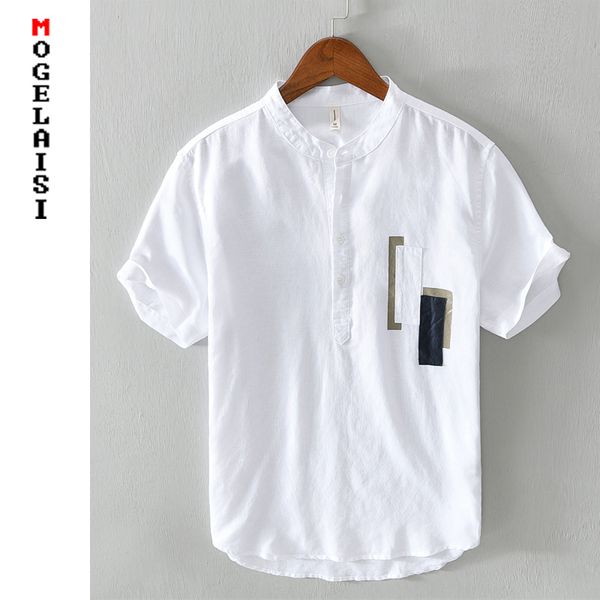 men's casual shirts white shirt men short sleeve 100% linen fashion stitching summer breathable solid man chemise homme 567, White;black
men's casual shirts white shirt men short sleeve 100% linen fashion stitching summer breathable solid man chemise homme 567, White;black