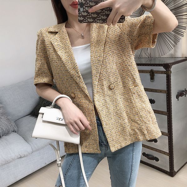 2019 new fashion women's coat summer woven temperament suit jacket female retro pocket short sleeve, White;black
2019 new fashion women's coat summer woven temperament suit jacket female retro pocket short sleeve, White;black