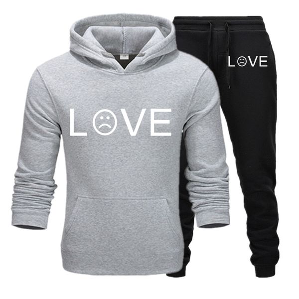 

new two pieces set fashion hooded sweatshirts sportswear men tracksuit hoodie autumn men brand clothes hoodies+pants set, Black