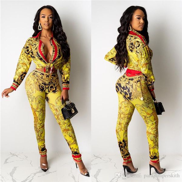 luxury womens two piece pants fashion designer golden floral printed long sleeve two piece sets fashion womens clothing, White
luxury womens two piece pants fashion designer golden floral printed long sleeve two piece sets fashion womens clothing, White