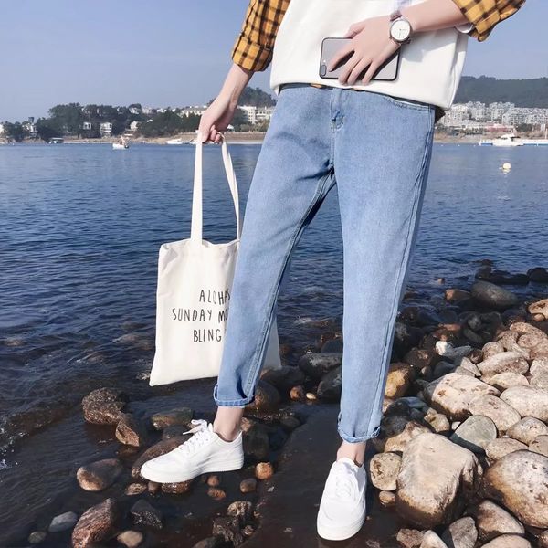 men's jeans summer 2021 fashion washing hong kong style trend ankle length korean loose teenagers thin wild pants, Blue
men's jeans summer 2021 fashion washing hong kong style trend ankle length korean loose teenagers thin wild pants, Blue
