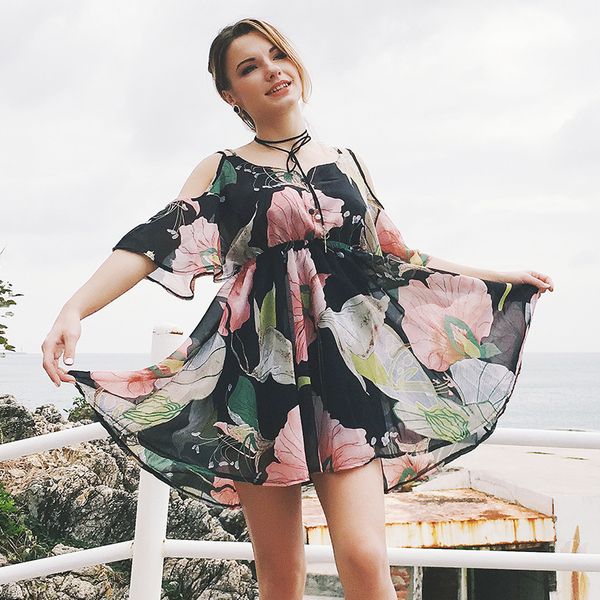 women off shoulder plus size mini dresses summer elastic high waist floral print beach holiday pleated a line dress sundress, Black;gray
women off shoulder plus size mini dresses summer elastic high waist floral print beach holiday pleated a line dress sundress, Black;gray