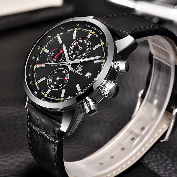 benyar quartz chronograph sport watch men waterproof leather wrist watch men business relogio masculino saat, Slivery;brown
benyar quartz chronograph sport watch men waterproof leather wrist watch men business relogio masculino saat, Slivery;brown