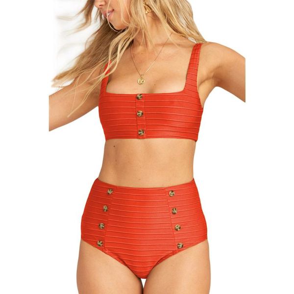 bikinis set orange button decor rib two-piece bikini swimsuit elasticity cozy to wear
bikinis set orange button decor rib two-piece bikini swimsuit elasticity cozy to wear