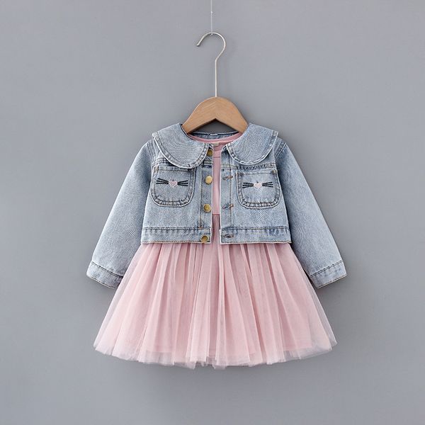 spring baby girl cute dress cowboy mesh dress+denim coat 2pcs sets children sweet princess dress suit kids baby girl cloths, Red;yellow
spring baby girl cute dress cowboy mesh dress+denim coat 2pcs sets children sweet princess dress suit kids baby girl cloths, Red;yellow
