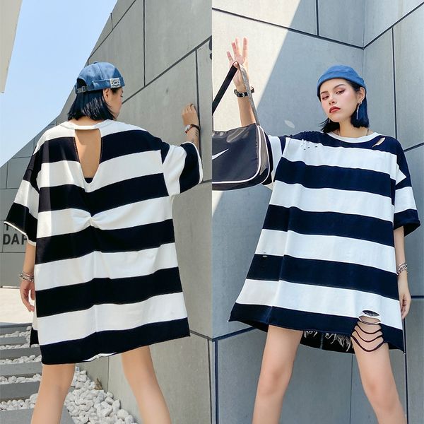short-sleeved t-shirt women's ins backless hole design bfwind large size loose fat mm coat t-shirt striped fashion, White
short-sleeved t-shirt women's ins backless hole design bfwind large size loose fat mm coat t-shirt striped fashion, White
