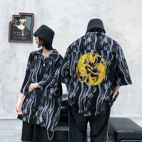 animal print harajuku japanese men's shirt short sleeve streetwear chemise homme retro shirts men and women summer shirt, White;black 
animal print harajuku japanese men's shirt short sleeve streetwear chemise homme retro shirts men and women summer shirt, White;black