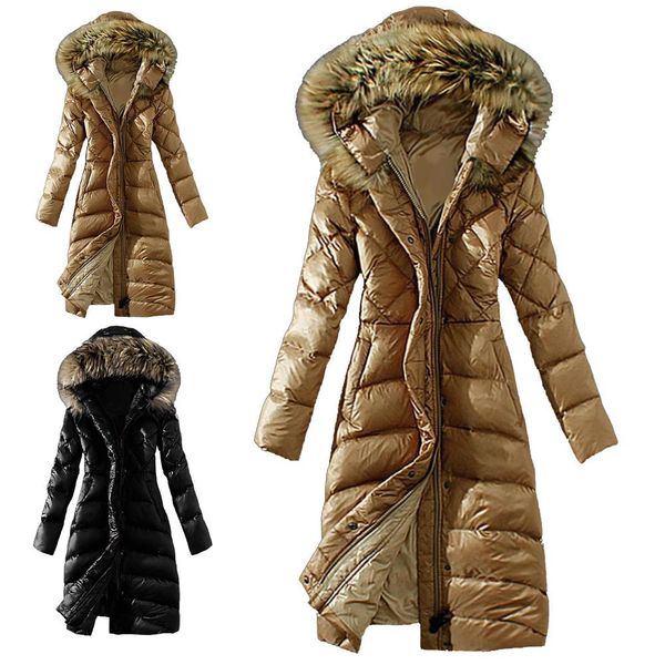 winter women solid color warm slim cotton coat faux fur collar long down jacket ladies solid color plus long winter down jacket, Black
winter women solid color warm slim cotton coat faux fur collar long down jacket ladies solid color plus long winter down jacket, Black