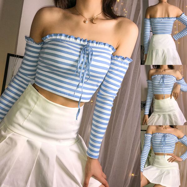 2019 blue knit tank women summer casual off shoulder tank long sleeve crop camis shirt, White
2019 blue knit tank women summer casual off shoulder tank long sleeve crop camis shirt, White