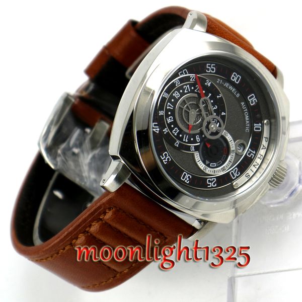 modisch 44mm sapphire black dial calendar miyota relogios automatic masculinos mechanical men's watches, Slivery;brown
modisch 44mm sapphire black dial calendar miyota relogios automatic masculinos mechanical men's watches, Slivery;brown