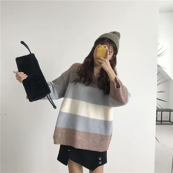 ins round neck, loose pullover, striped sweater, long sleeve, korean version of the knitted shirt for teenagers, showing a slim figure of 9, White;black
ins round neck, loose pullover, striped sweater, long sleeve, korean version of the knitted shirt for teenagers, showing a slim figure of 9, White;black
