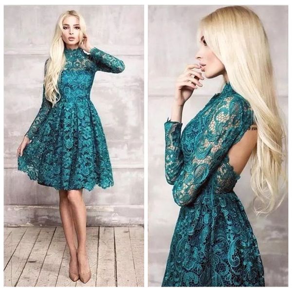 2019 modest high neck long sleeves lace homecoming dresses knee length backless short vestidos de fiesta custom plus size prom party gowns, Blue;pink
2019 modest high neck long sleeves lace homecoming dresses knee length backless short vestidos de fiesta custom plus size prom party gowns, Blue;pink