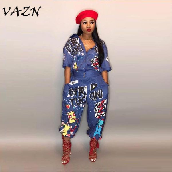vazn 2020 new style brand fashion hip hop style women jumpsuit special letter turn down collar half sleeve romper ld8103, Black;white 
vazn 2020 new style brand fashion hip hop style women jumpsuit special letter turn down collar half sleeve romper ld8103, Black;white