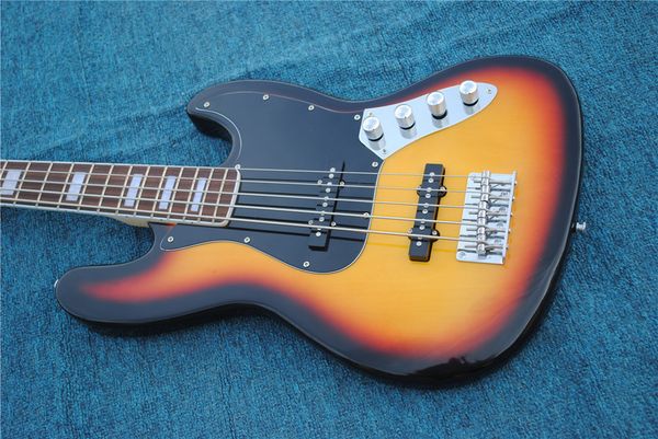 5-string electric bass with sunset color body,2 single open pickups,rosewood fingerboard,active circuit and can be customized ,ing
