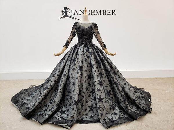 black round neck long sleeve three-dimensional flower handmade pearl star dark pattern shining bandage banquet dress, White
black round neck long sleeve three-dimensional flower handmade pearl star dark pattern shining bandage banquet dress, White