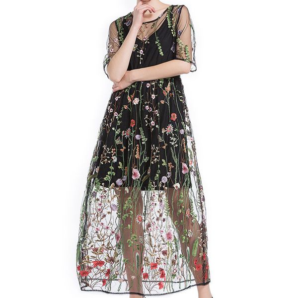 casual dresses large size women's embroidery lace spring and summer two-piece dress, Black;gray
casual dresses large size women's embroidery lace spring and summer two-piece dress, Black;gray
