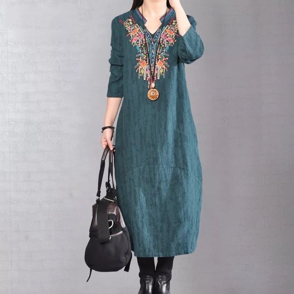 big yard autumn flower embroidered v neck cotton linen dress spring loose elegant dresses casual plus size vintage vestidos, Black;gray
big yard autumn flower embroidered v neck cotton linen dress spring loose elegant dresses casual plus size vintage vestidos, Black;gray