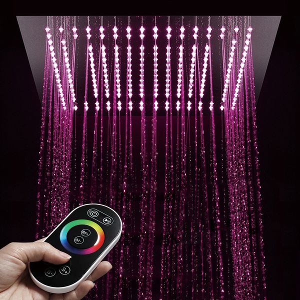 

Square Rainfall Remote Control LED Light 16" Shower Head Bathroom Shower Faucet Replace Head Small Rain Polished Showers