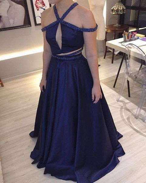 bling bling beaded sequins long prom dresses halter a-line navy blue satin formal dresses for women hollow front graduation dresses, Black
bling bling beaded sequins long prom dresses halter a-line navy blue satin formal dresses for women hollow front graduation dresses, Black