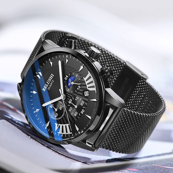 quartz watch for men black watch men sports watches moon phase chronograph mesh belt wrist relogio masculino, Slivery;brown
quartz watch for men black watch men sports watches moon phase chronograph mesh belt wrist relogio masculino, Slivery;brown