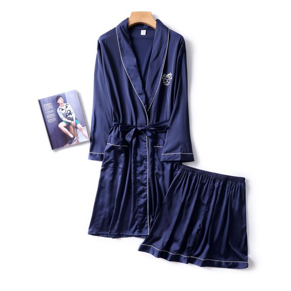navy blue mens robe short pants pajamas suit spring two piece sleepwear sets casual home wear nightwear sleep kimono bath gown, Black;brown 
navy blue mens robe short pants pajamas suit spring two piece sleepwear sets casual home wear nightwear sleep kimono bath gown, Black;brown