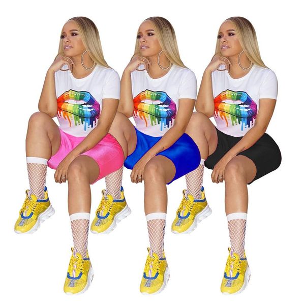 womens summer designer tracksuits colorful lip printed tshirts skinny shorts 2pcs clothing sets, White
womens summer designer tracksuits colorful lip printed tshirts skinny shorts 2pcs clothing sets, White