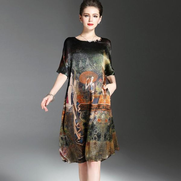 vintage ethnic painting design dress women summer half sleeve soft silk dresses elegant woman brand vestidos o neck plus size, Black;gray
vintage ethnic painting design dress women summer half sleeve soft silk dresses elegant woman brand vestidos o neck plus size, Black;gray