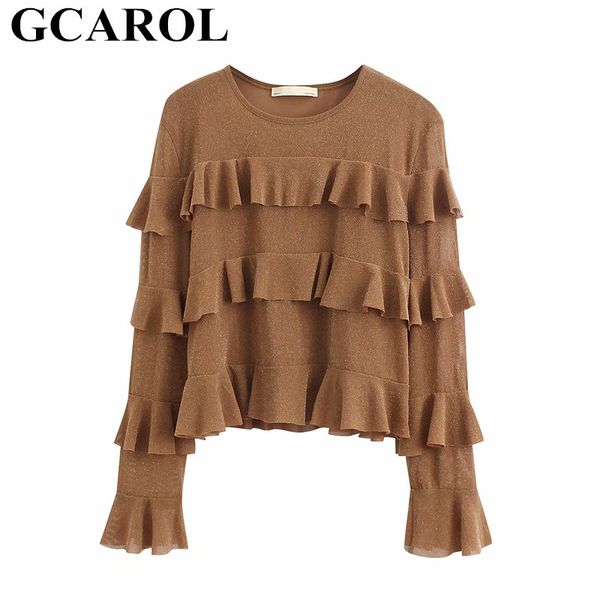 gcarol 2020 early spring women ruffles thin metal sweater short knit jersey chic bling bling jumper, White;black
gcarol 2020 early spring women ruffles thin metal sweater short knit jersey chic bling bling jumper, White;black