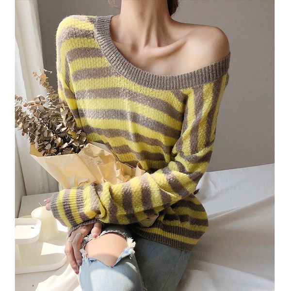 women sweater 2019 winter new arrive fashion o neck full sleeve print striped loose pullovers 0015, White;black
women sweater 2019 winter new arrive fashion o neck full sleeve print striped loose pullovers 0015, White;black