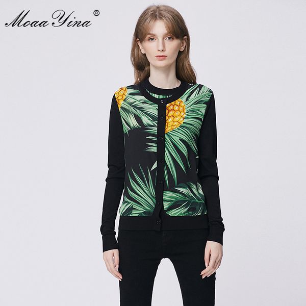 moaayina spring fashion long sleeve black knitting women's elegant green leaf pineapple print cardigans silk wool sweater, White
moaayina spring fashion long sleeve black knitting women's elegant green leaf pineapple print cardigans silk wool sweater, White