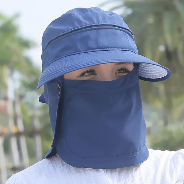 women's foldable sun hat uv protection wide brim sun hat face neck protection summer dual use, Blue;gray