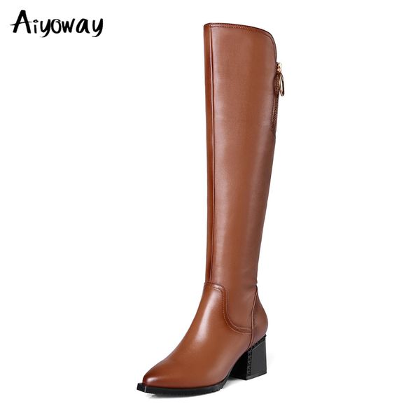 women genuine leather knee high boots pointed toe winter warm thick high heel boots zipper fur shoes big size 34-42 aiyoway, Black
women genuine leather knee high boots pointed toe winter warm thick high heel boots zipper fur shoes big size 34-42 aiyoway, Black