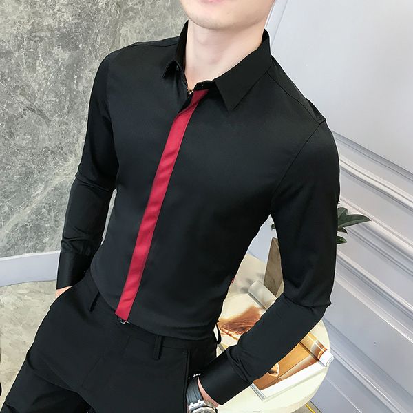 men shirt brand new slim fit casual ribbon patchwork tuxedo gentlemen formal wear business shirts men's clothing, White;black
men shirt brand new slim fit casual ribbon patchwork tuxedo gentlemen formal wear business shirts men's clothing, White;black