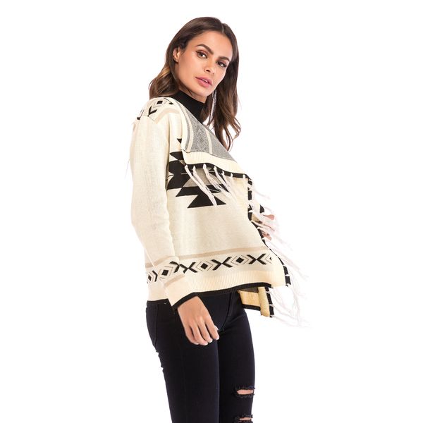 european and american women's new geometric pattern in spring, tassel cape coat, color blocked long sleeve knitted cardigan, Black;brown
european and american women's new geometric pattern in spring, tassel cape coat, color blocked long sleeve knitted cardigan, Black;brown