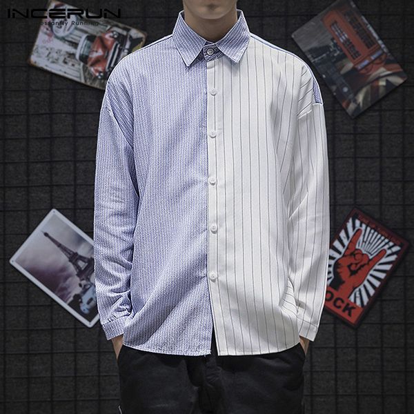 incerun 2019 long sleeve men shirt striped patchwork harajuku chic button up fashion business brand shirts men streetwear camisa, White;black
incerun 2019 long sleeve men shirt striped patchwork harajuku chic button up fashion business brand shirts men streetwear camisa, White;black