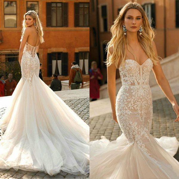 mermaid berta wedding dresses sweetheart lace appliqued backless bohemian bridal gowns plus size wedding dress vestidos de nnovia, White
mermaid berta wedding dresses sweetheart lace appliqued backless bohemian bridal gowns plus size wedding dress vestidos de nnovia, White