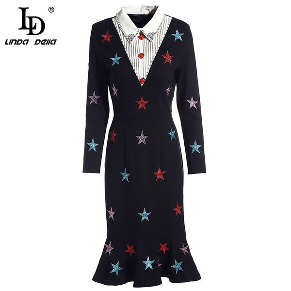 ld linda della 2018 autumn fashion designer dress women's long sleeve crystal beading ruffles slim vintage dress vestido, Black;gray
ld linda della 2018 autumn fashion designer dress women's long sleeve crystal beading ruffles slim vintage dress vestido, Black;gray