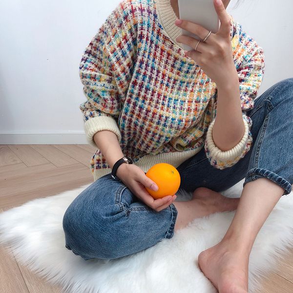 women's sweaters 2021 women cute pullover rainbow sweater autumn winter korean lazy wind loose turtleneck o-neck mujer chic elegant zh5, White;black
women's sweaters 2021 women cute pullover rainbow sweater autumn winter korean lazy wind loose turtleneck o-neck mujer chic elegant zh5, White;black