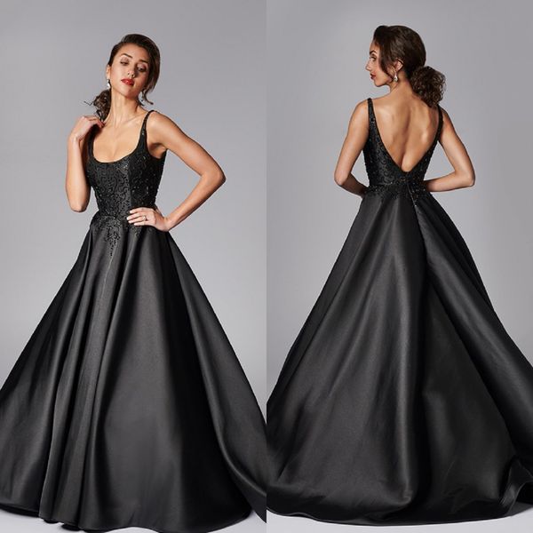modest ball gown prom dresse spaghetti sleeveless satin ruched party dress sweep train robes de soirée, Black
modest ball gown prom dresse spaghetti sleeveless satin ruched party dress sweep train robes de soirée, Black