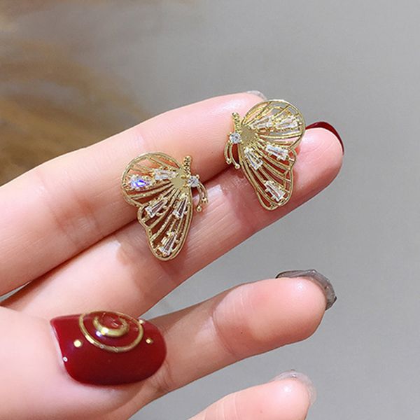 women cute earrings golden crystal butterfly animal ear studs set sweet party jewelry ladies earring, Golden;silver