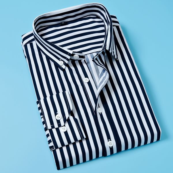 mens business casual long sleeved men button shirt classic striped slim fit male social men's dress shirts outwear, White;black
mens business casual long sleeved men button shirt classic striped slim fit male social men's dress shirts outwear, White;black