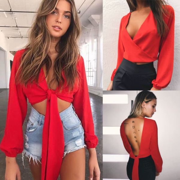 fashion women ladies casual backless shirt long sleeve shirt loose blouse deep v-neck cross bandage crop, White
fashion women ladies casual backless shirt long sleeve shirt loose blouse deep v-neck cross bandage crop, White