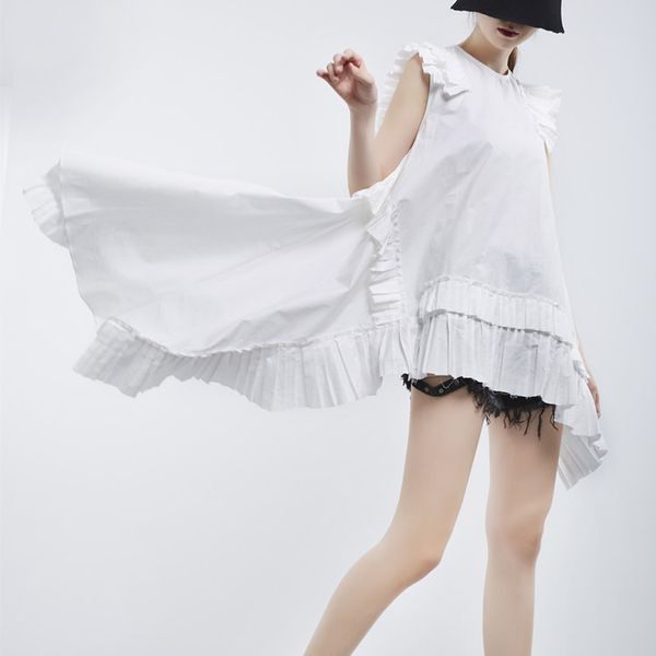 skirt woman 2019 irregular heavy crimp personality super skirt sleeveless dress woman 1055, White;black 
skirt woman 2019 irregular heavy crimp personality super skirt sleeveless dress woman 1055, White;black