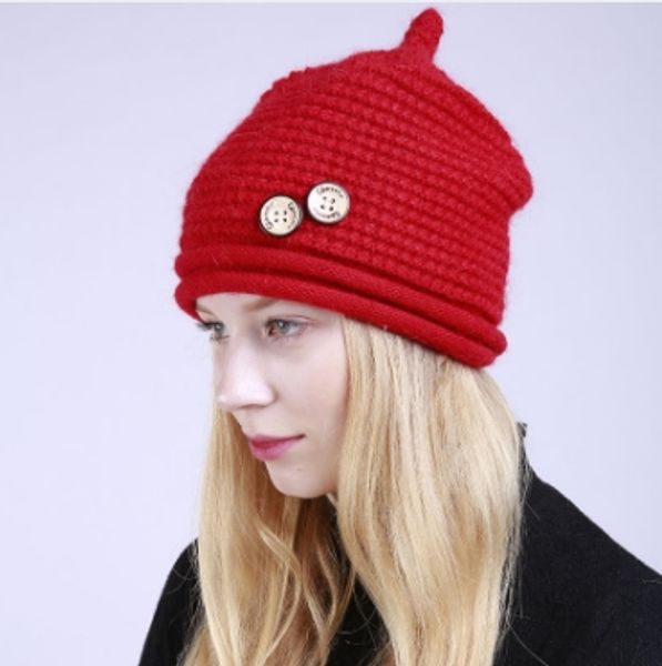 plus velvet hats women winter new solid color button decoration knitted caps brand designer wool fashion warm caps, Blue;gray
plus velvet hats women winter new solid color button decoration knitted caps brand designer wool fashion warm caps, Blue;gray