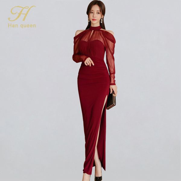 h han queen elegant halter split ankle-length long dress women winter off shoulder see through special occasion vestidos, Black;gray
h han queen elegant halter split ankle-length long dress women winter off shoulder see through special occasion vestidos, Black;gray