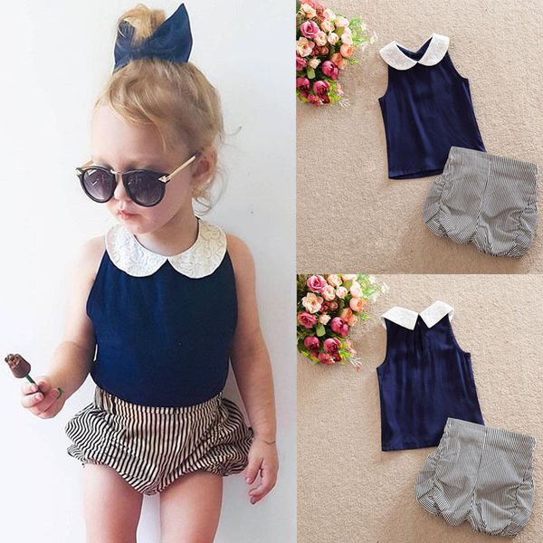 fashion kids blue t-shirt baby girl turn-down collar toddler striped short pants set cute baby summer clothes, White
fashion kids blue t-shirt baby girl turn-down collar toddler striped short pants set cute baby summer clothes, White